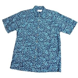 Cooke Street Men's XL Hawaiian Islands Blue Floral Print Cotton Button Up Flower